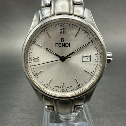 Fendi Orologi Watch Men 35mm Silver Dial Silver Tone Date Round 061-036 New Batt0