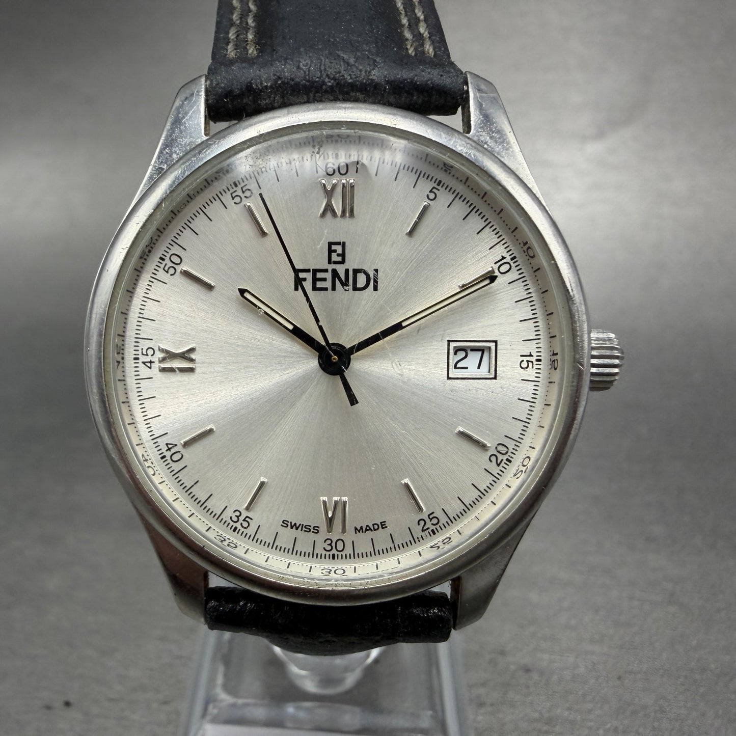 Fendi Orologi Watch Men 35mm Silver Dial Silver Tone Date Round 210G New Batt0