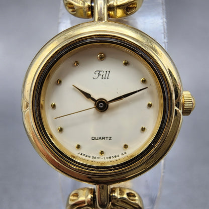 Vega Fill Watch Women 19mm Cream Dial Gold Tone Round Red Gems New Battery1