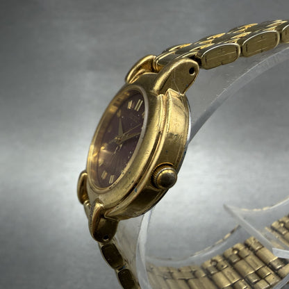 Seiko Watch Women 24mm Red Dial Gold Tone Round Vintage V701-1781 New Battery2
