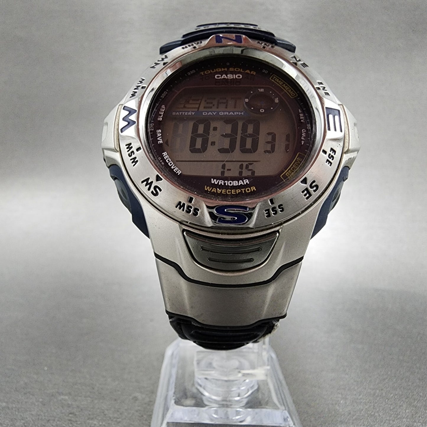 Casio Pro Trek PRW-100BJ Watch Men 46mm Digital Blue Tone Solar Wave Ceptor READ