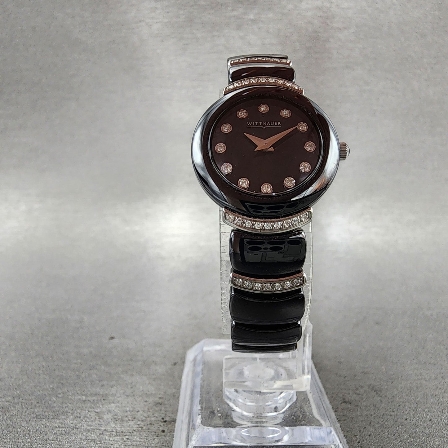 Wittnauer Watch Women 24mm Black Dial Black Ceramic Diamond Accent New Battery5