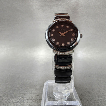 Wittnauer Watch Women 24mm Black Dial Black Ceramic Diamond Accent New Battery5