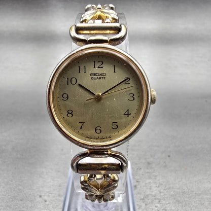 Seiko Watch Women 23mm Gold Dial Gold Tone Round 1421-8060 New Battery Vintage0