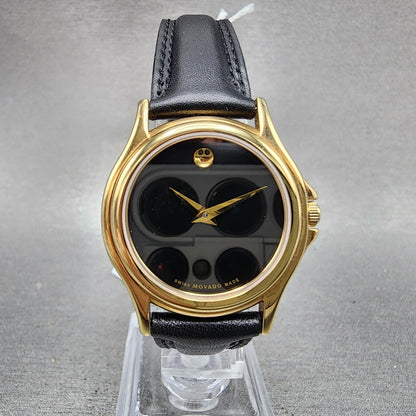 Movado Museum Watch Women 28mm Black Dial Gold Tone Round 0690299 New Battery0