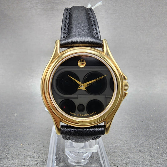 Movado Museum Watch Women 28mm Black Dial Gold Tone Round 0690299 New Battery0