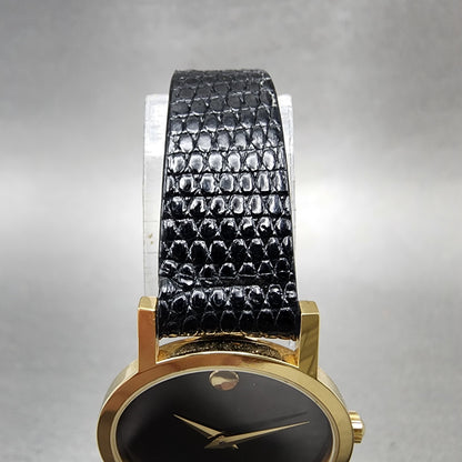 Movado Muesum Watch Women 25mm Black Dial Gold Tone Round 87 A1 832 New Batt BNG4