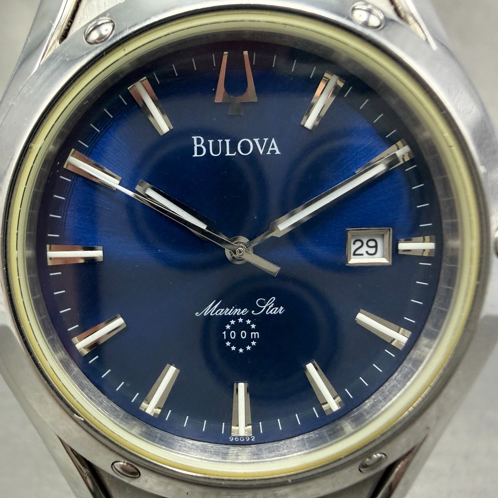 Bulova Marine Star Watch Men 40mm Blue Dial Silver Tone Date 96G92 New Battery1
