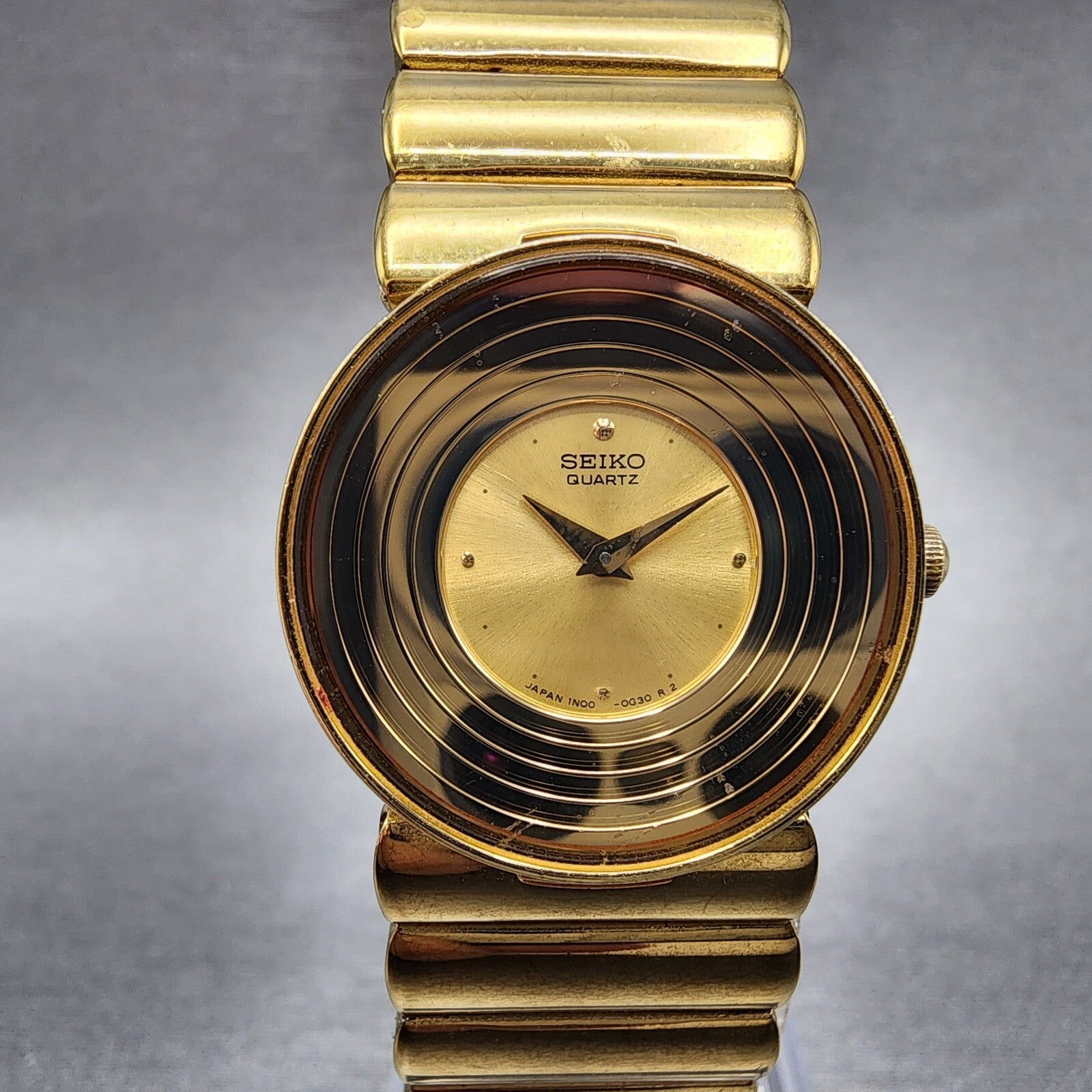 Seiko Watch Women 24mm Gold Dial Gold Tone Round 1N000B59 New Battery0