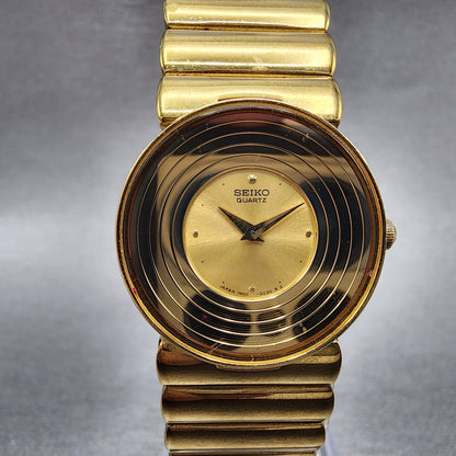 Seiko Watch Women 24mm Gold Dial Gold Tone Round 1N000B59 New Battery0