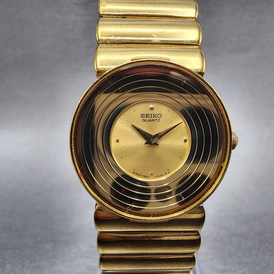 Seiko Watch Women 24mm Gold Dial Gold Tone Round 1N000B59 New Battery0