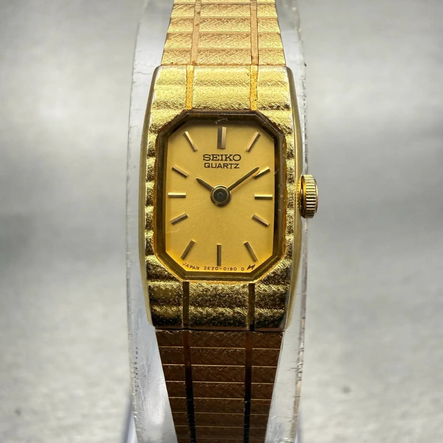 Seiko Watch Women 12mm Gold Dial Gold Tone Rectangle 2E20-5129 New Battery VTG0