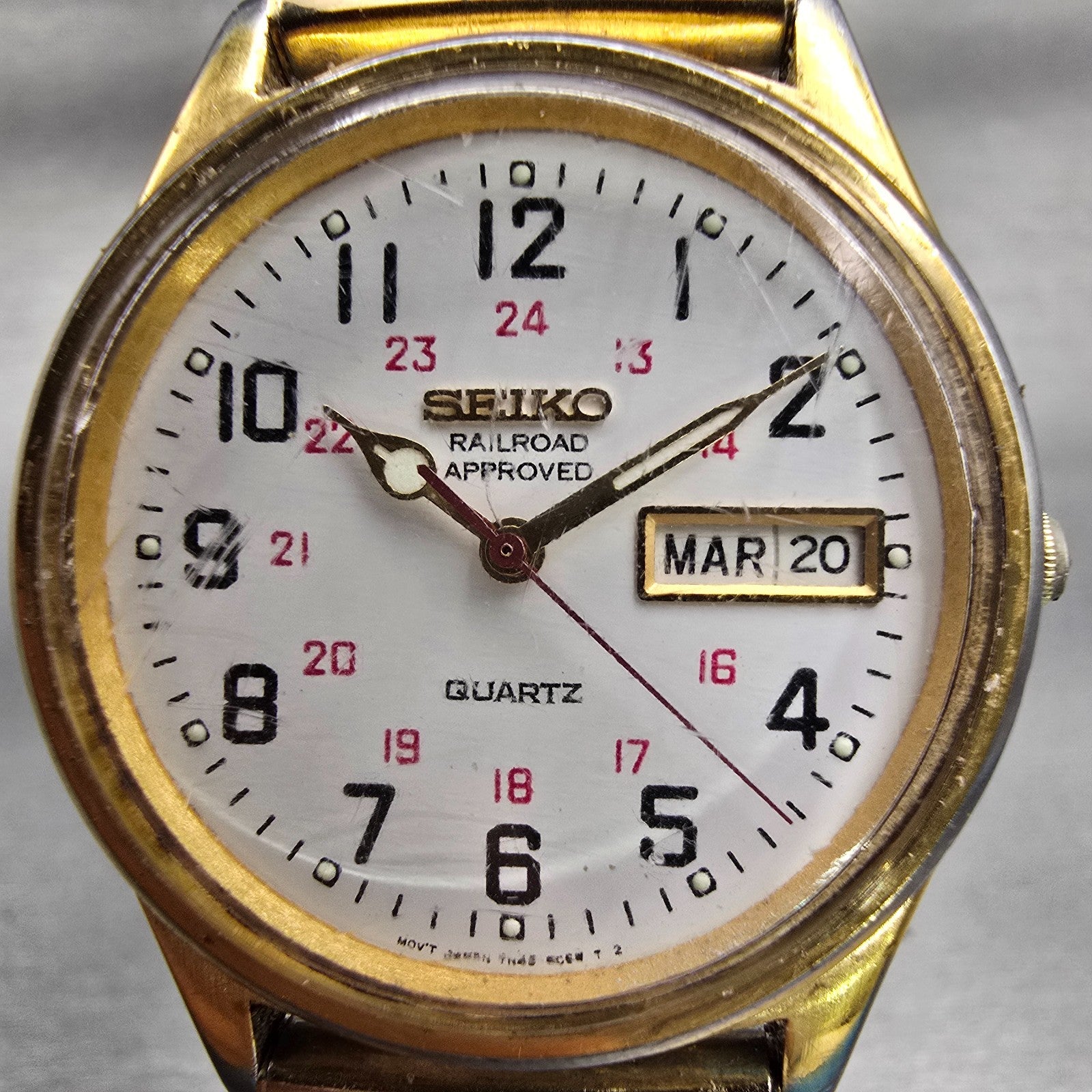 Seiko Railroad Approved Watch Men 35mm White Dial Daydate 7N43-8A39 New Battery1