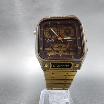 Citizen Robot Space Watch Men 33mm Analog Digital Gold Tone Rectangle READ!!! B16