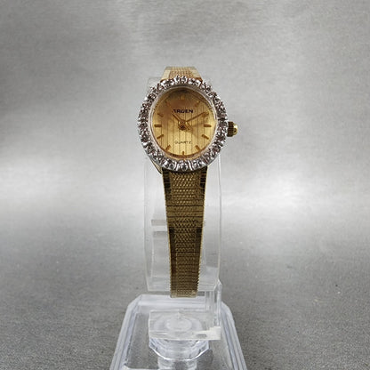Gruen Watch Women 16mm Gold Dial Gold Tone Oval Diamond Bezel New Battery5