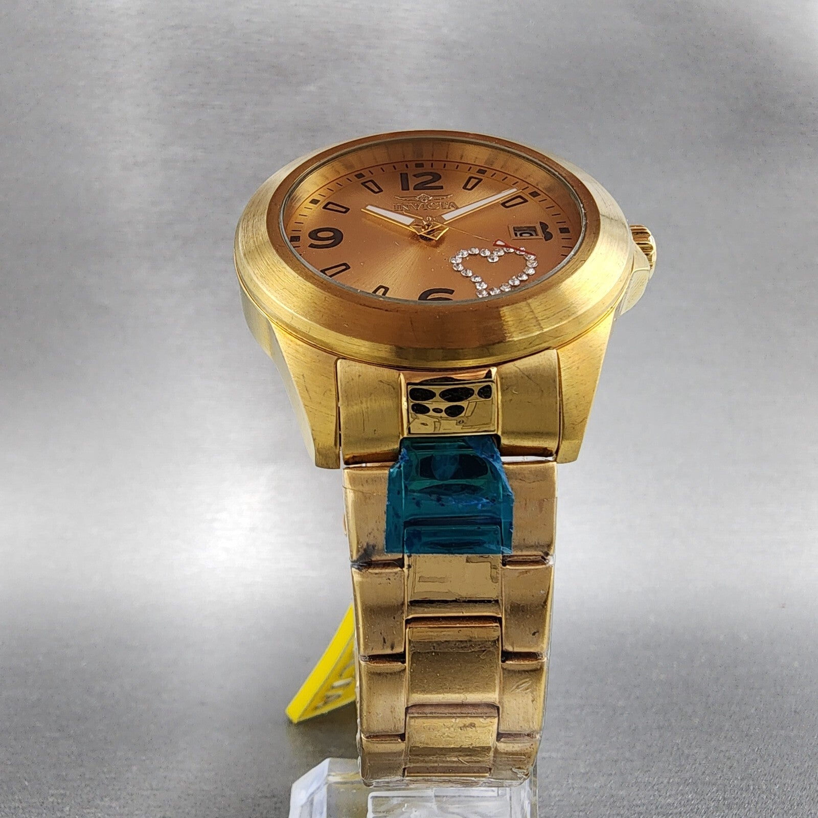 Invicta Angel Watch Women 38mm Gold Dial Gold Tone Date Heart Round New Battery5