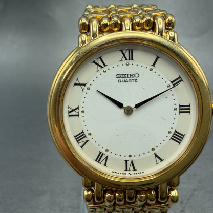 Seiko Watch Men 33mm White Dial Gold Tone Round 5Y30 PARTS Vintage NO CASEBACK!!0