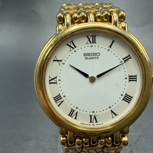 Seiko Watch Men 33mm White Dial Gold Tone Round 5Y30 PARTS Vintage NO CASEBACK!!0