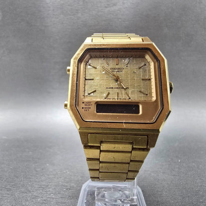 Seiko Analog Digital Watch Men 33mm Gold Dial Gold Tone H601-5389 PARTS Vintage10