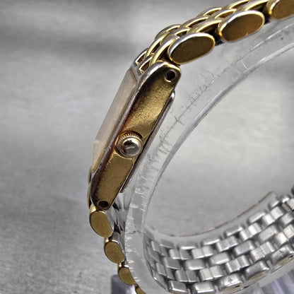 Seiko Tank Watch Women 13mm Gold Dial Gold Tone Rectangle 1E20-5839 New Battery2