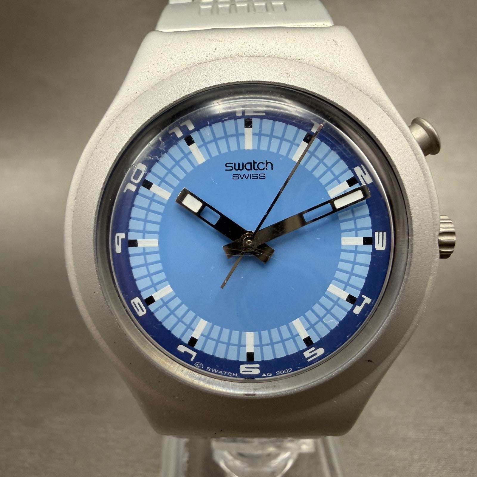 Swatch irony Beam in The Night Watch Men 37mm Blue Dial Silver YGS9008 New Batt0