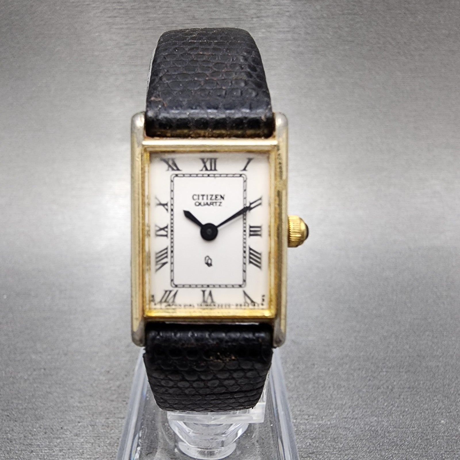 Citizen CQ Tank Watch Women 16mm White Dial Gold Tone New 3220S18604 Batt READ!0