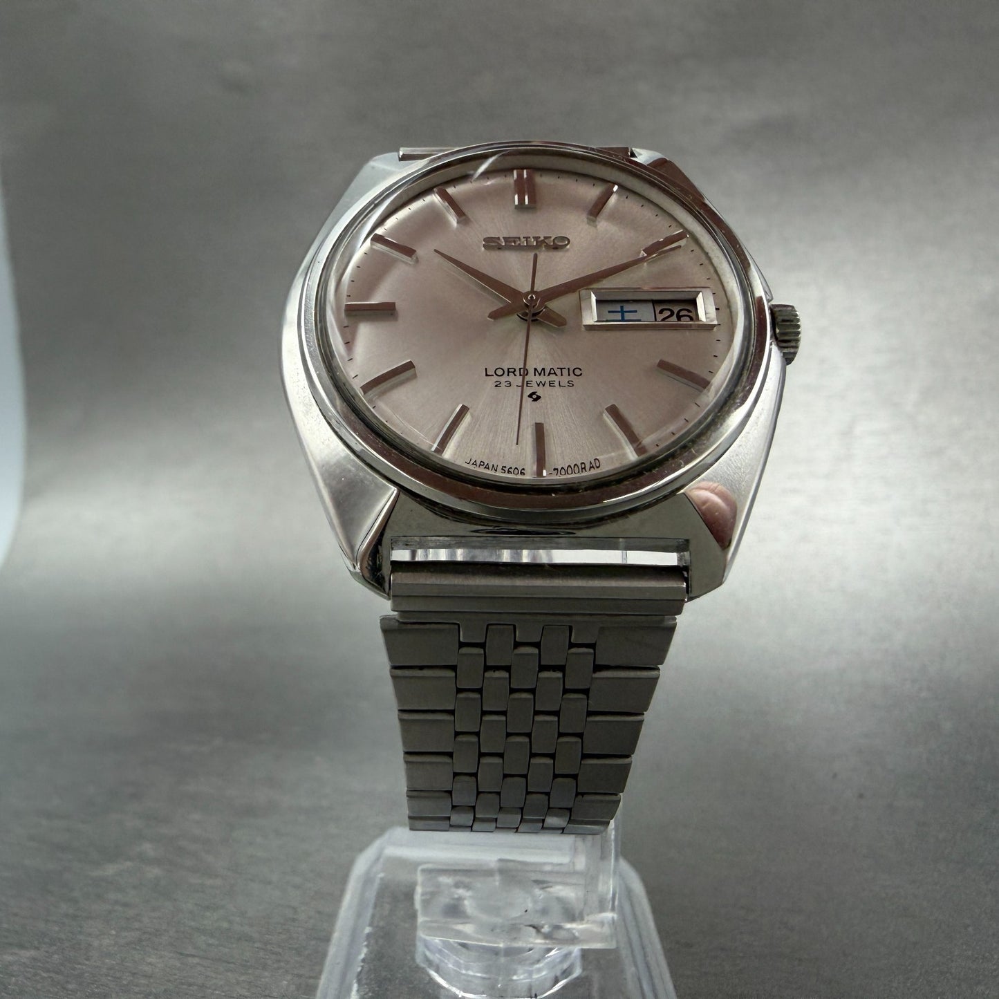 Seiko Lord Matic Watch Men 35mm White Dial Silver Daydate 5606-7000 READ!!! Runs5