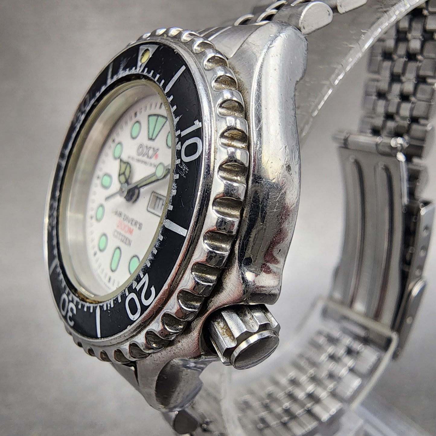 Citizen Oxy Dive Watch Women 32mm White Dial Silver Tone Daydate Round New batt2