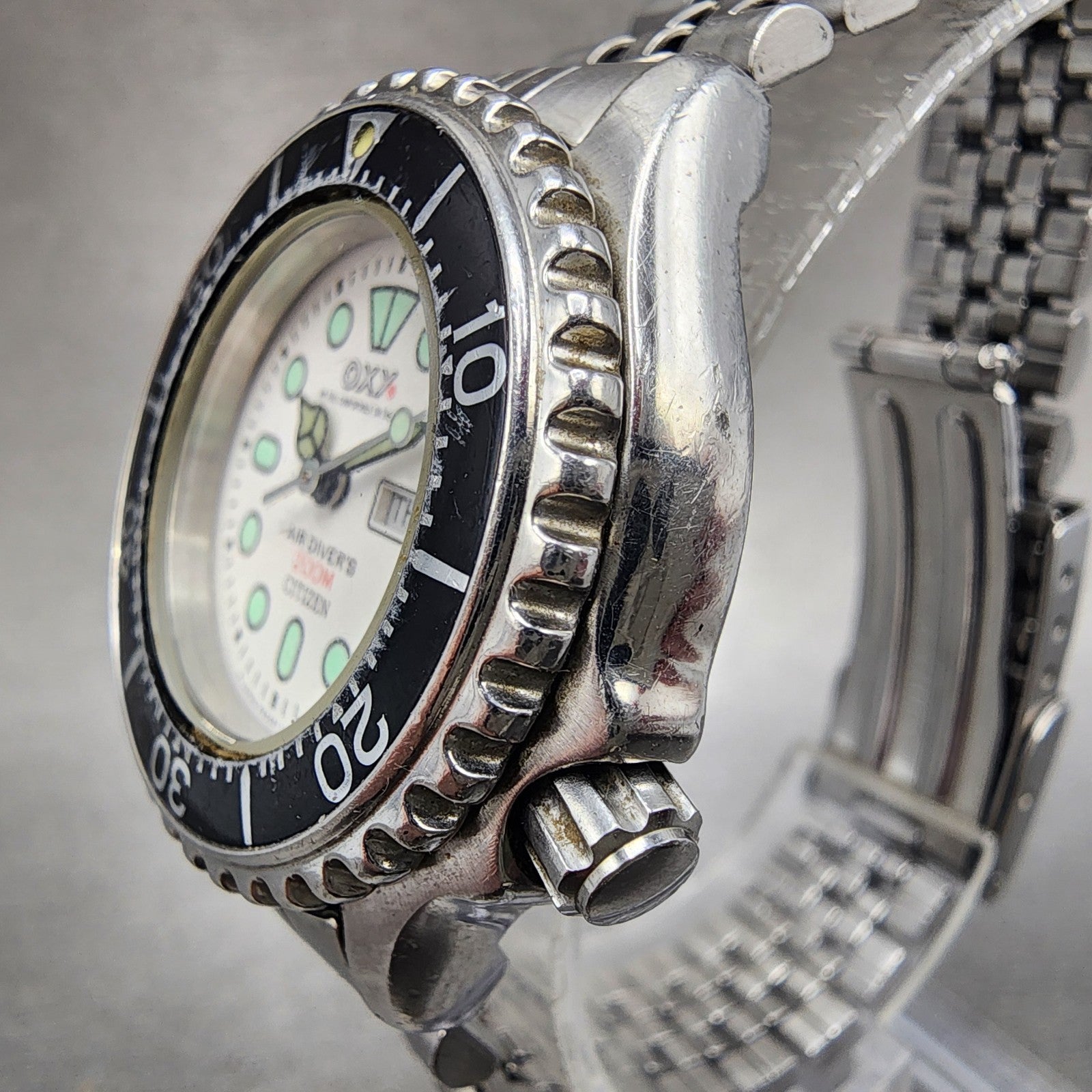Citizen Oxy Dive Watch Women 32mm White Dial Silver Tone Daydate Round New batt2