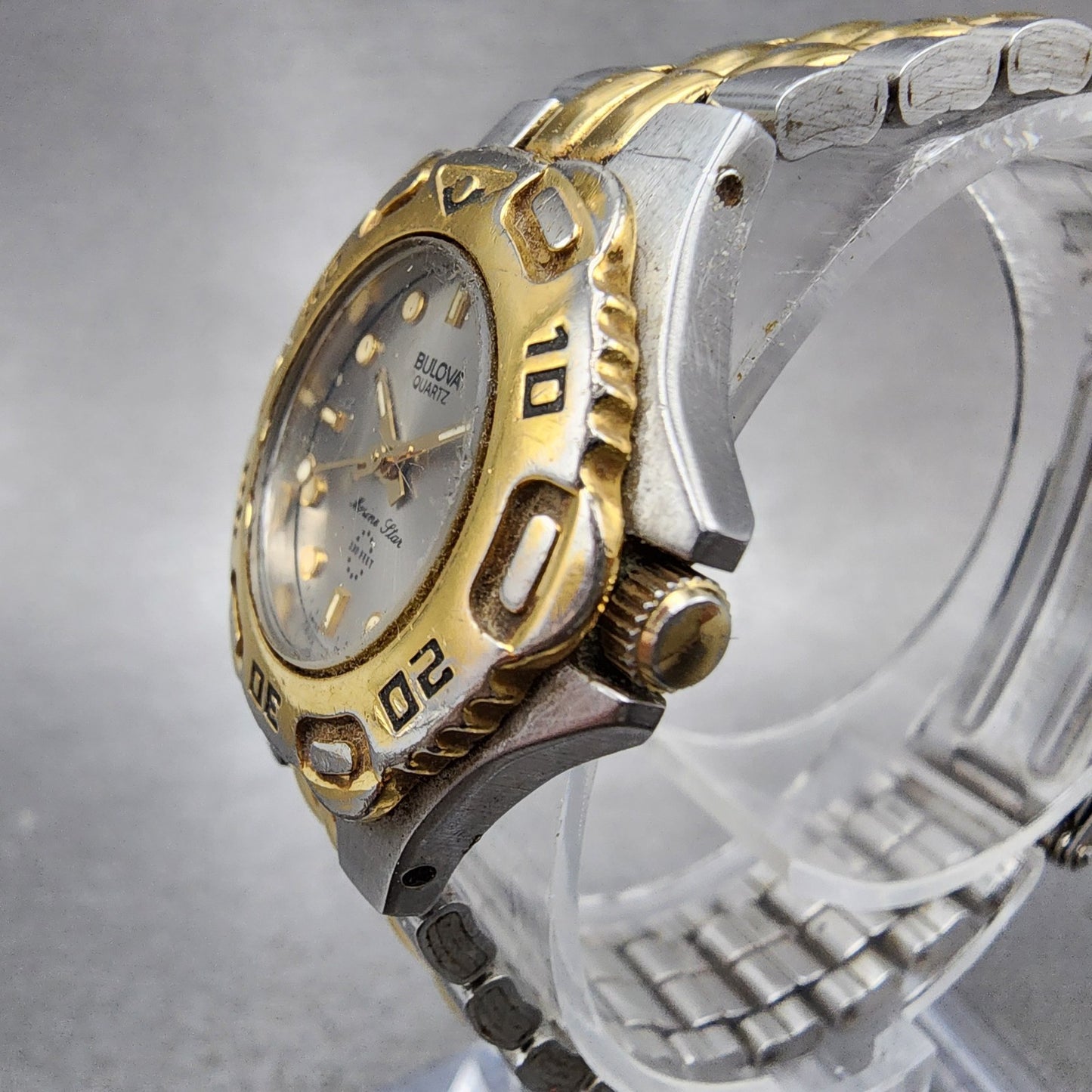 Bulova Marine Star Dive Watch Women 27mm Gray Dial Two Tone Date Round New batt2
