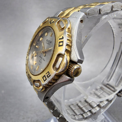 Bulova Marine Star Dive Watch Women 27mm Gray Dial Two Tone Date Round New batt2