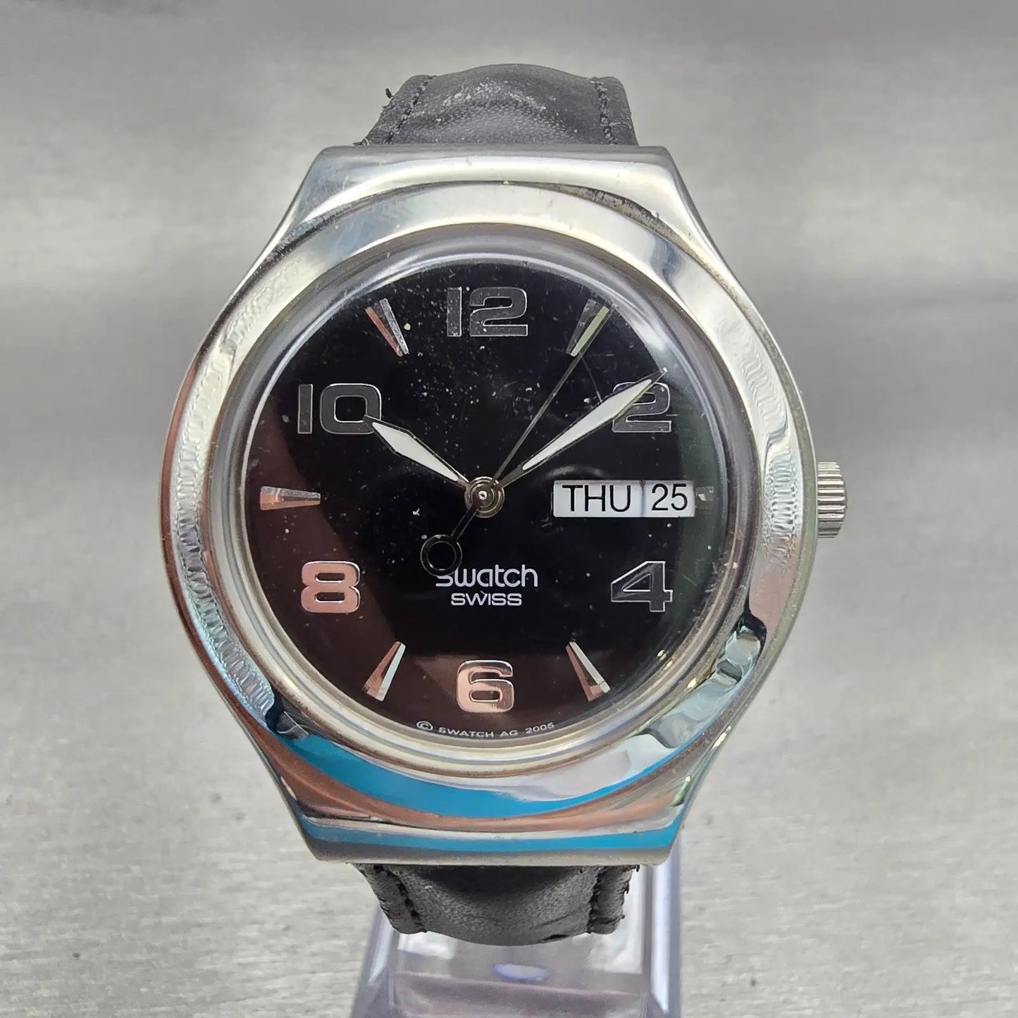 Swatch IRONY Feature Steel Watch Men Black Dial Steel DaydateYGS737 New Battery0