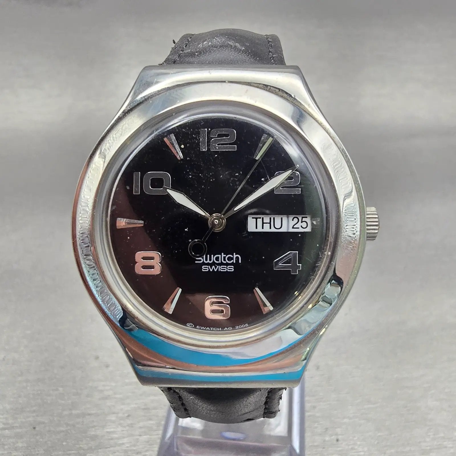 Swatch IRONY Feature Steel Watch Men Black Dial Steel DaydateYGS737 New Battery0
