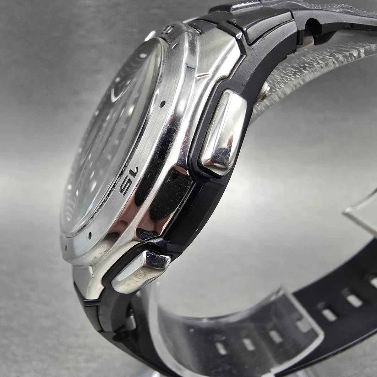 Casio WVA-470 Watch Men 42mm Black Silver Wave Ceptor Alarm Chronograph Round 782