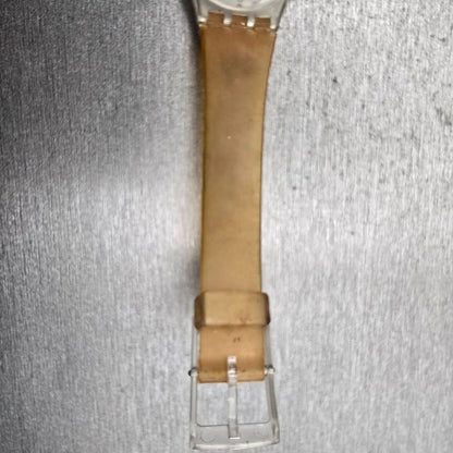 Swatch Flamingo Deli Watch Women 25mm Blue Dial Clear Case Round LK107 New Batt11