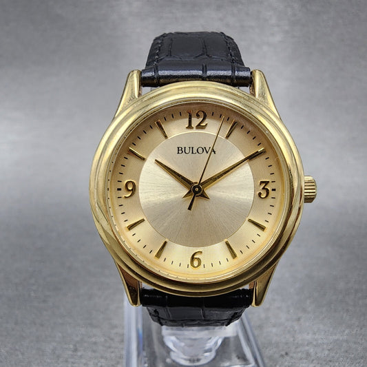 Bulova Watch Women 30mm Champagne Dial Gold Tone 97V25 New Battery0