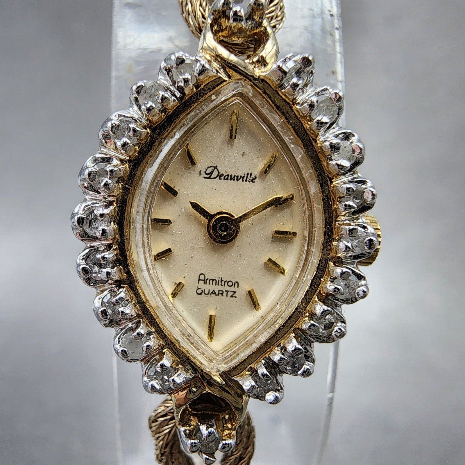 Armitron Deauvillw Watch Women 14mm Cream Dial Gold Tone Diamond Bezel READ PART1