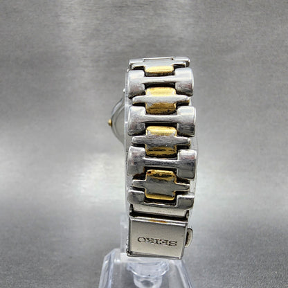Seiko Watch Women 25mm White Dial Two Tone Round 1N01-0B90 New Battery VTG