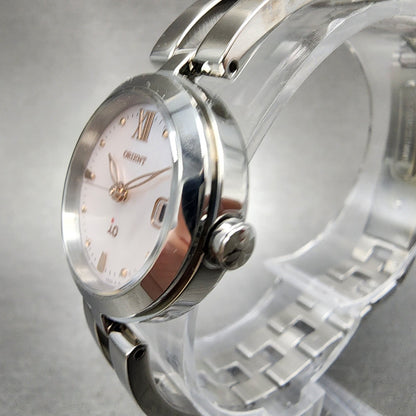 Orient IO Solar Watch Women 24mm MOP Dial Silver Tone Date Round KN70UAA0 Runs3