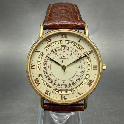 Movado Watch Men 33mm Cream Dial Gold Tone Daydate Round 87-56-885 New Battery0