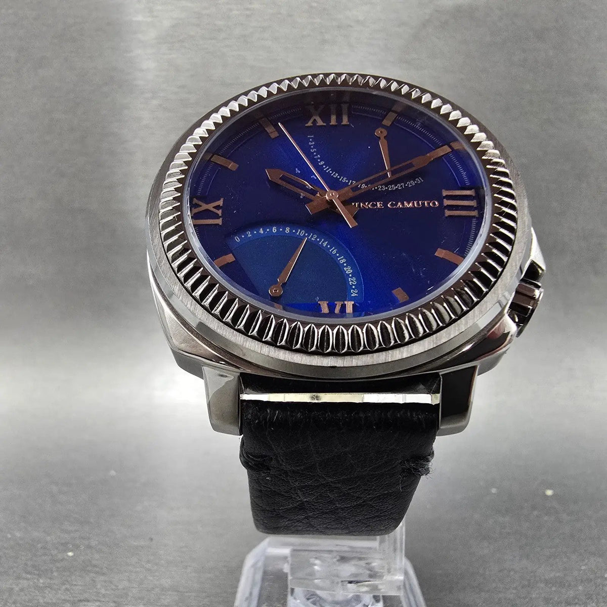 Vince Camuto Veteran Watch Men 43mm Blue Dial Silver Tone Date Round New Battery5