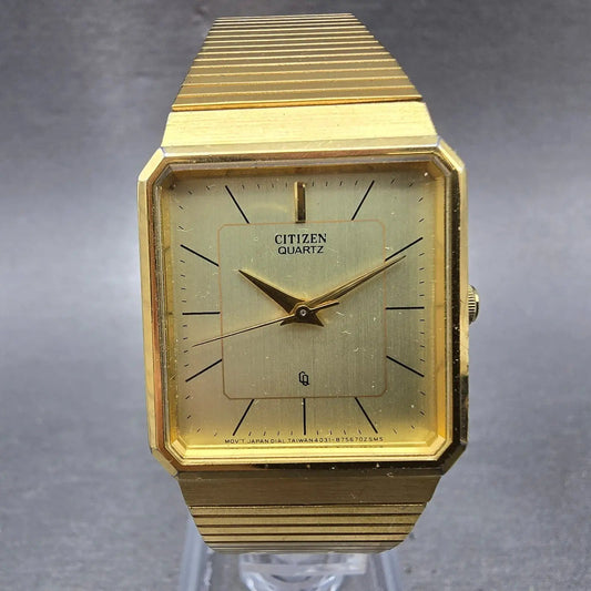 Citizen CQ Tank Watch Men 25mm Champagne Dial Gold Tone 4031-892658 New Battery0