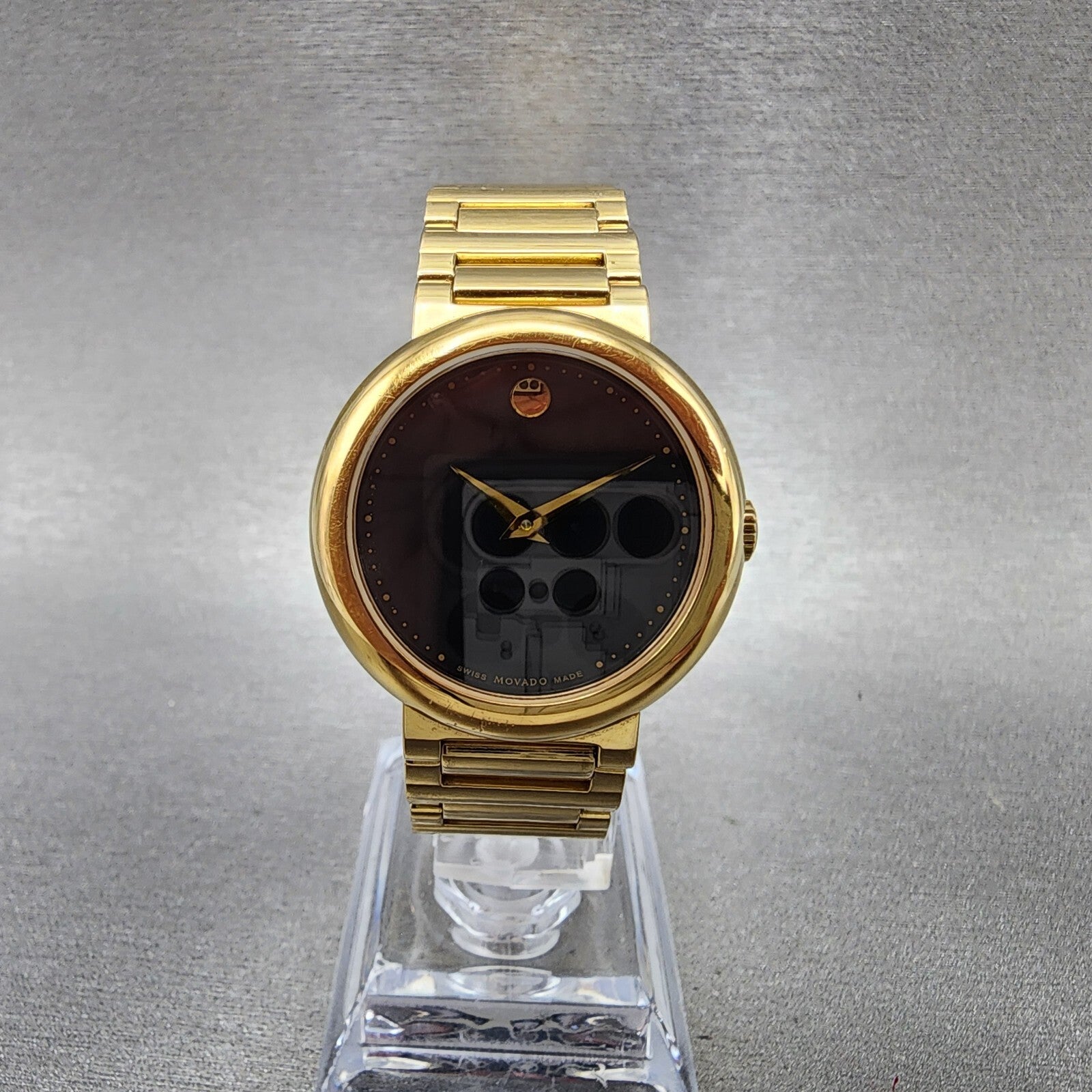 Movado Concerto Watch Women 30mm Black Dial Gold Tone Round New Battery0