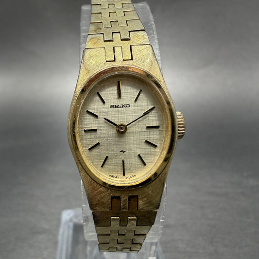 Seiko Watch Women 17mm Champagne Dial Gold Tone Manual Wind Oval 11-7849 Runs 450