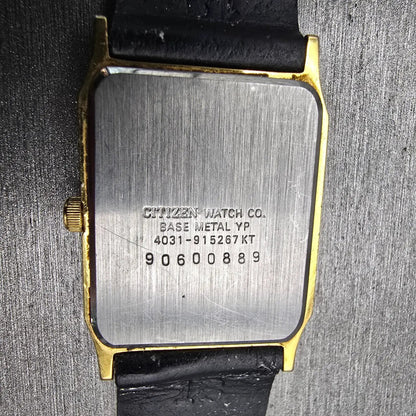 Citizen CQ Watch Men 24mm Black Dial Gold Tone Rectangle 4031-915267 New Battery10