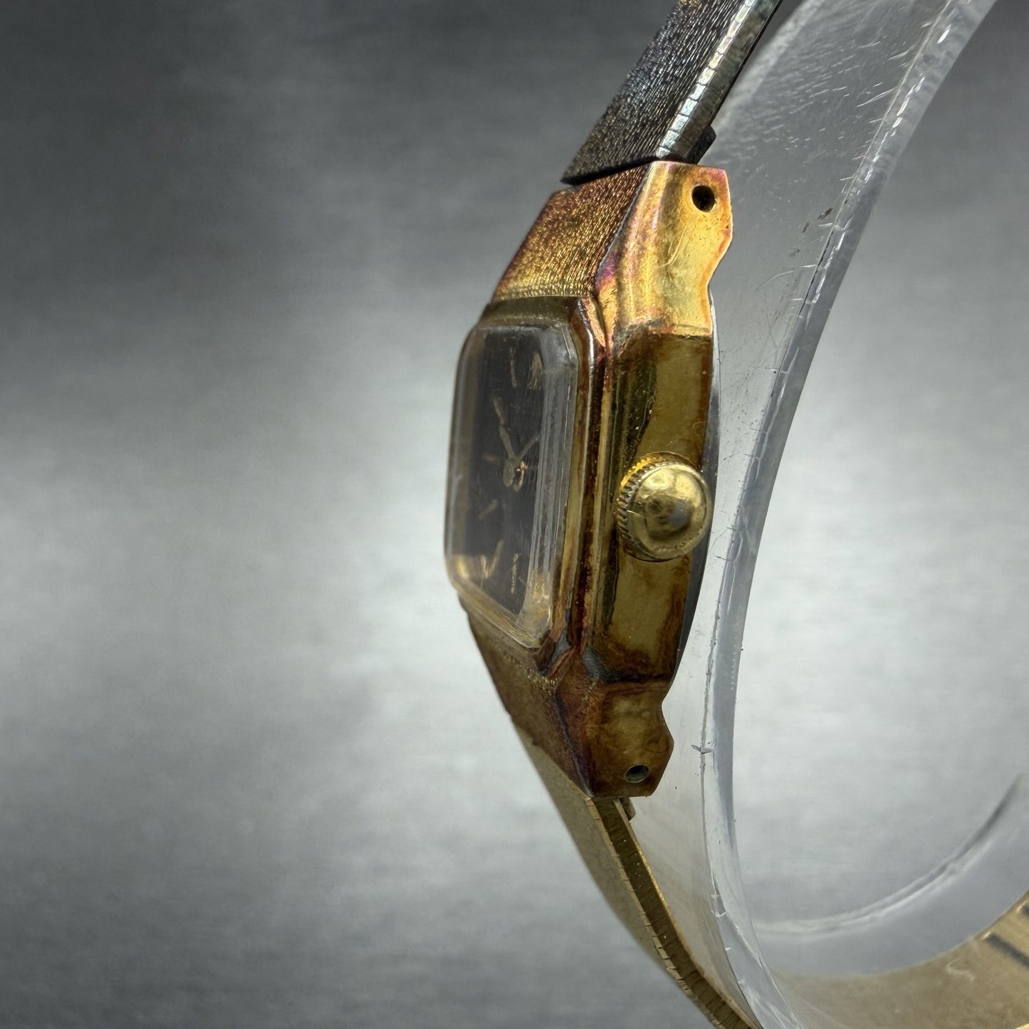 Seiko Tank Watch Women 17mm Brown Dial Gold Tone Rectangle 5420-5019 New Batt O52