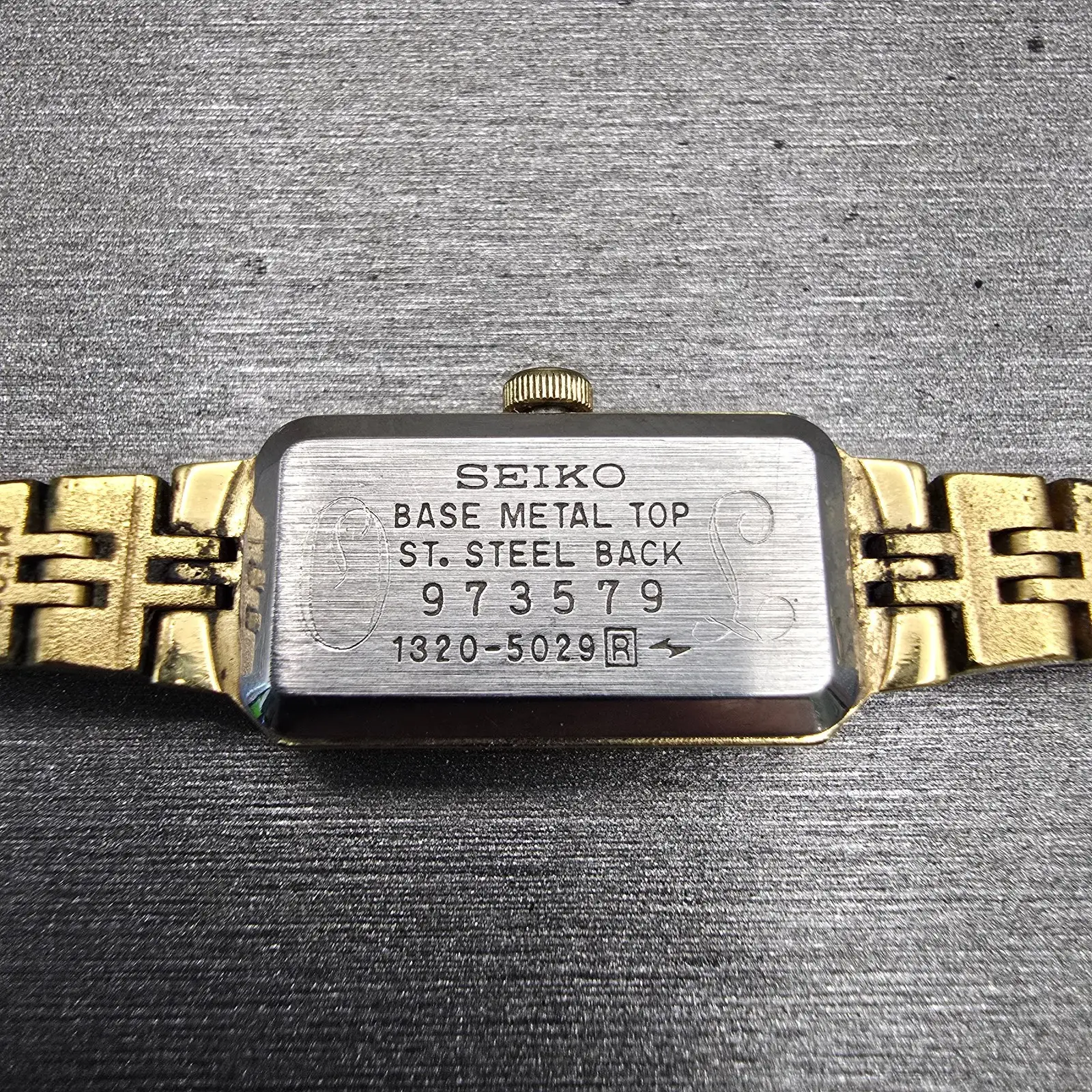 Seiko Watch Women 12mm Gold Dial Gold Tone Rectangle 1320-5029 New Battery VTG10