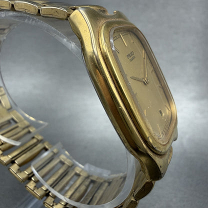 Seiko Tank Watch Men 30mm Gold Dial Gold Tone Rectangle 5y395089 PARTS4