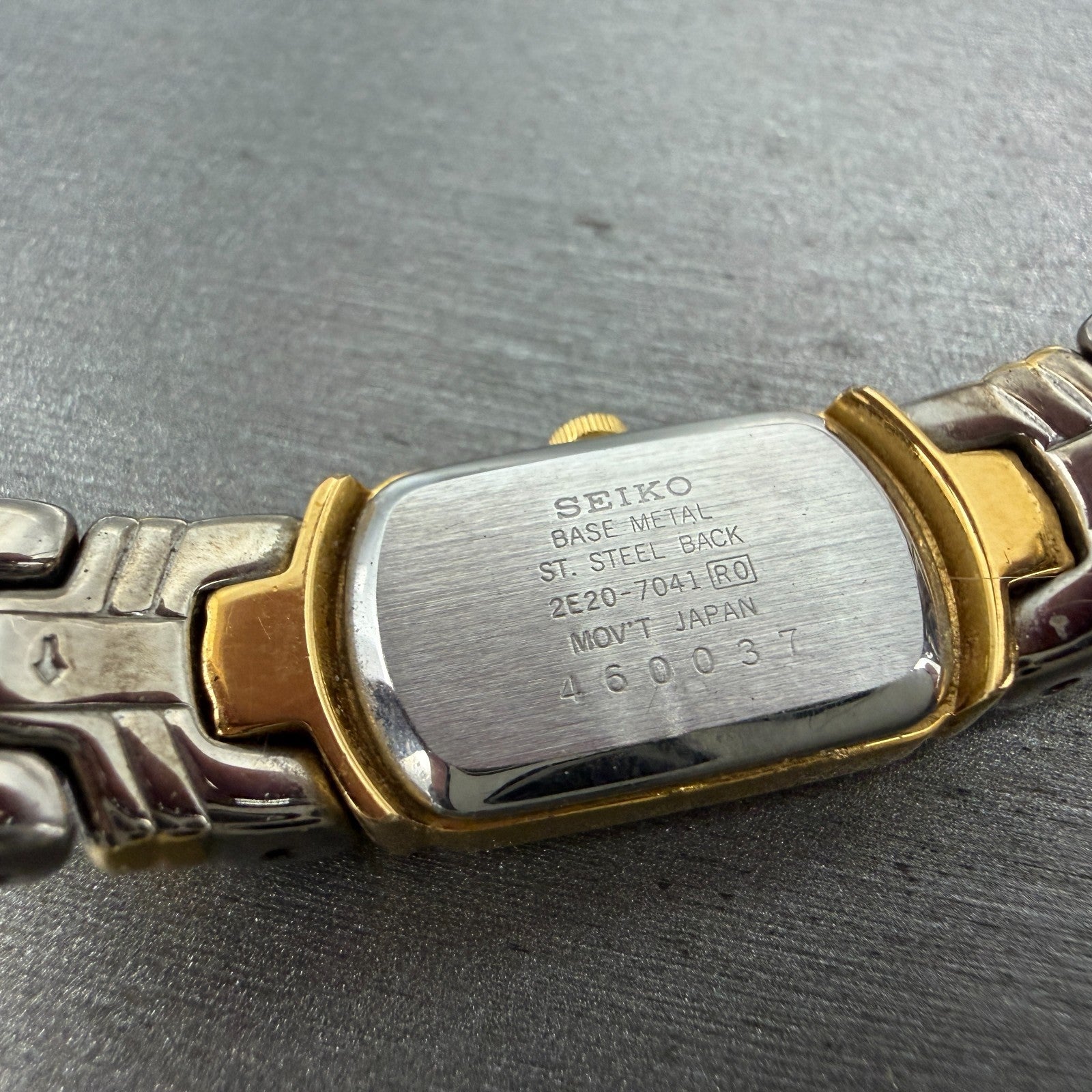 Seiko Tank Watch Women 13mm Silver Dial Two Tone Rectangle 2E20-7041 New Battery9