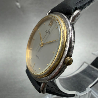 Seiko Alba  Watch Men 31mm Gray Dial Two Tone Round V321-6010 New Battery VTG2